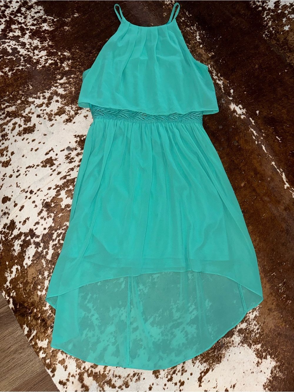 Dillard's Women’s Mint Green teal High-Low Chiffon Dress size 7